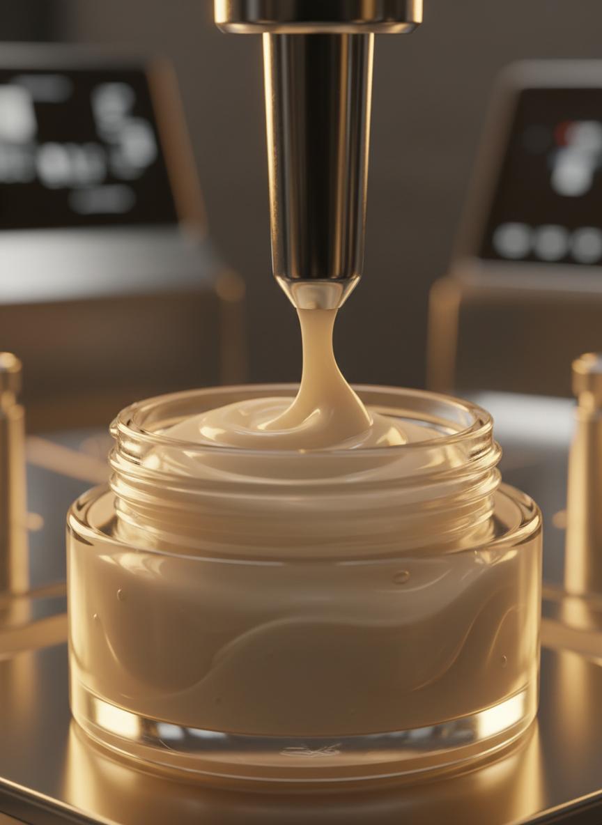 Filling a jar with cosmetic cream
