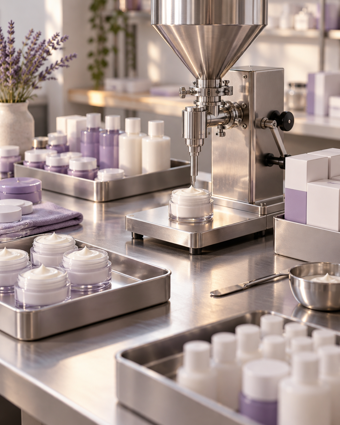 Bench-top filling workstation with jars, bottles and components